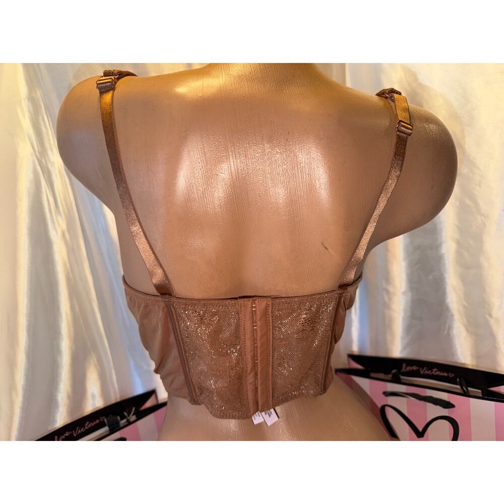 Victorias Secret Corset Bra Top Clubbing Brown Shimmer Eyelash Lace XL - Picture 5 of 5